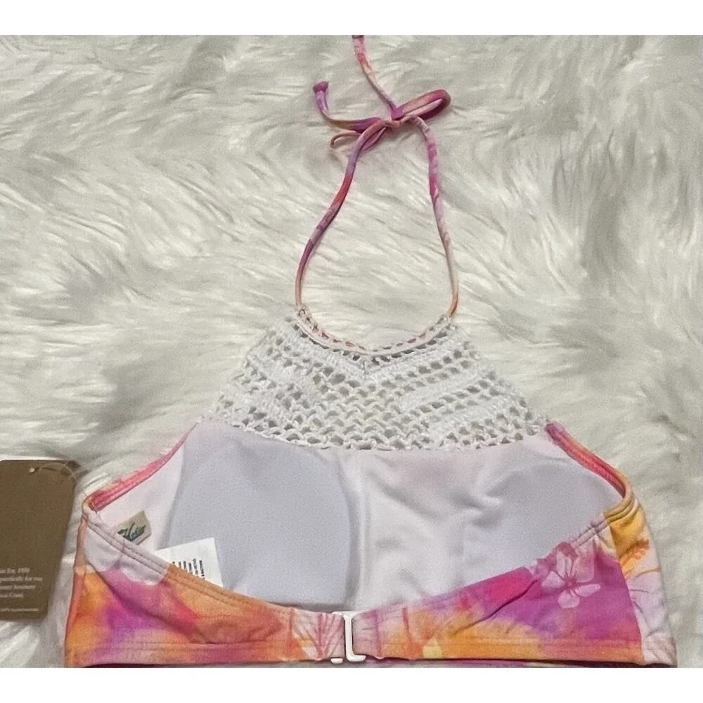 NEW HOBIE Girls Crochet High Neck 2 Piece Bikini Tie Dye Pink Orange NWT